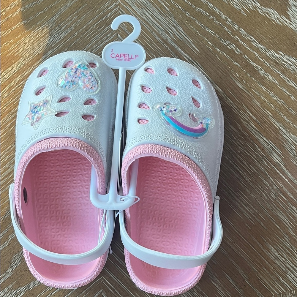 Capelli of New York Kids White and Pink Water Shoes/Crocs